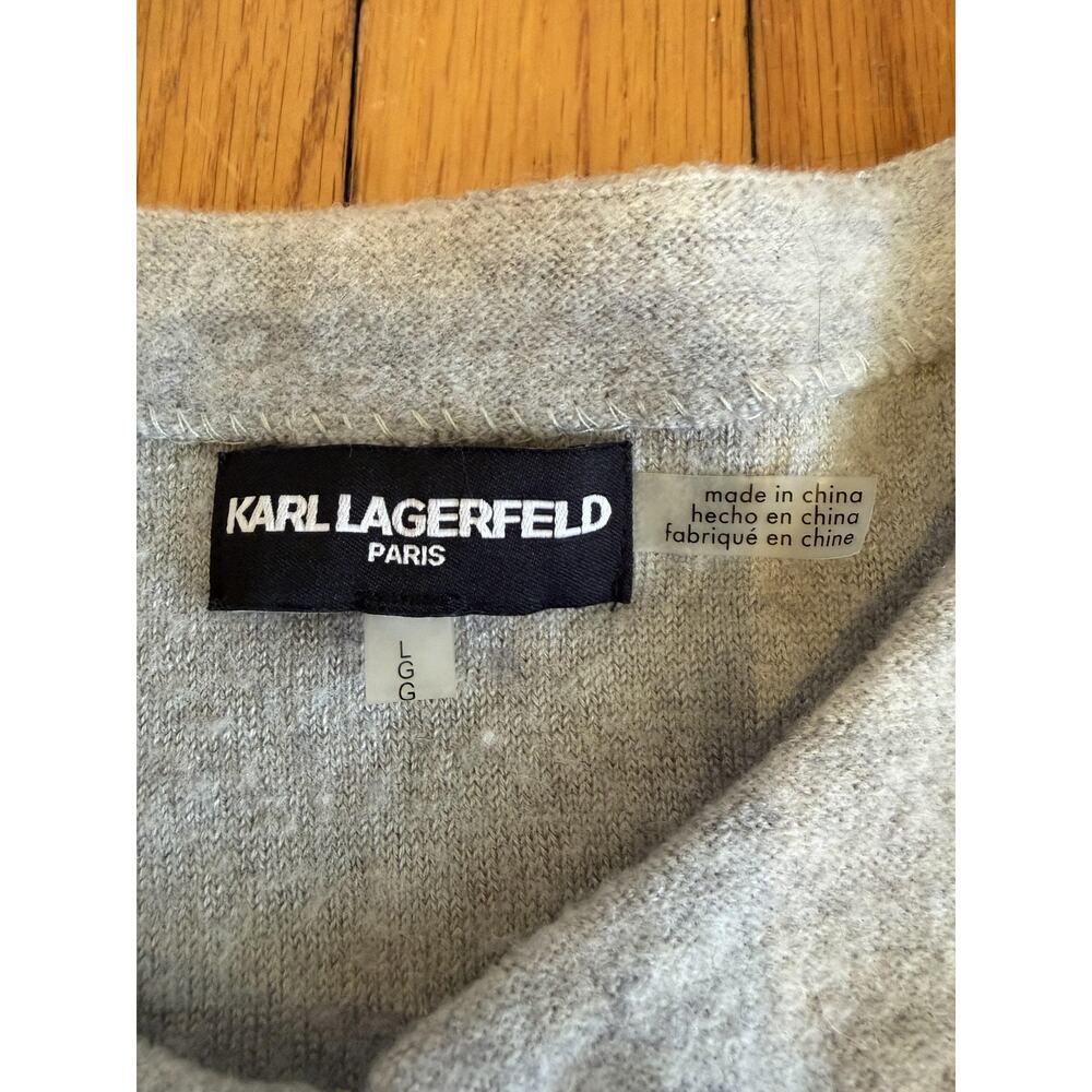 Karl Lagerfeld Paris Coatigan Womens Large Gray Wool Knit Zip Trim Mid Length - Picture 2 of 7
